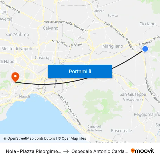 Nola - Piazza Risorgimento to Ospedale Antonio Cardarelli map