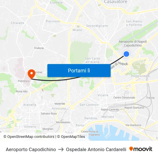 Aeroporto Capodichino to Ospedale Antonio Cardarelli map