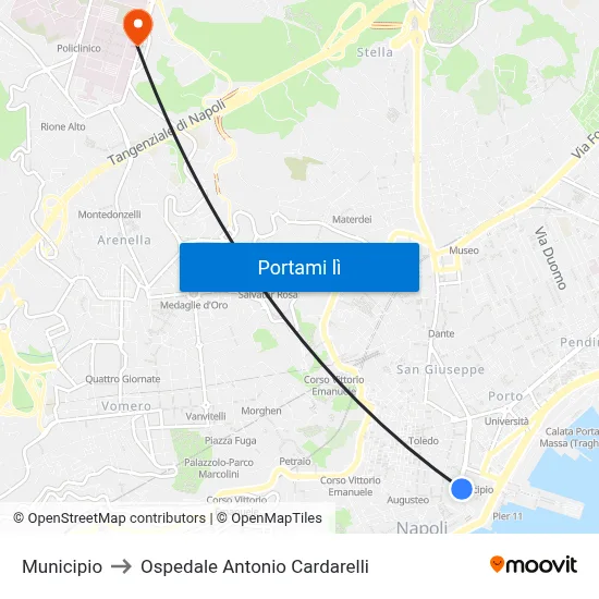 Municipio to Ospedale Antonio Cardarelli map