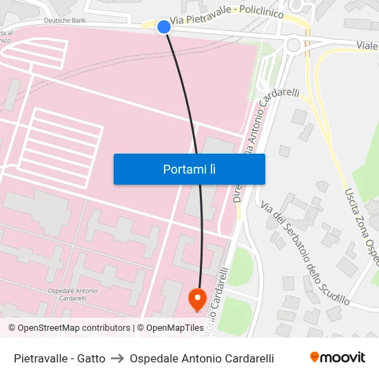Pietravalle - Gatto to Ospedale Antonio Cardarelli map