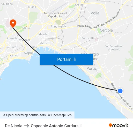 De Nicola to Ospedale Antonio Cardarelli map