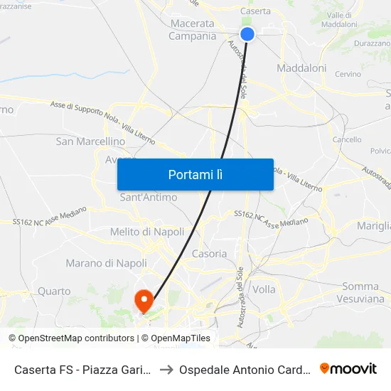 Caserta FS - Piazza Garibaldi to Ospedale Antonio Cardarelli map