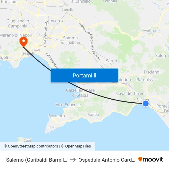 Salerno (Garibaldi-Barrella Fs) to Ospedale Antonio Cardarelli map