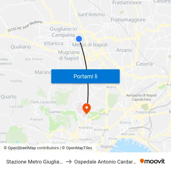 Stazione Metro Giugliano to Ospedale Antonio Cardarelli map