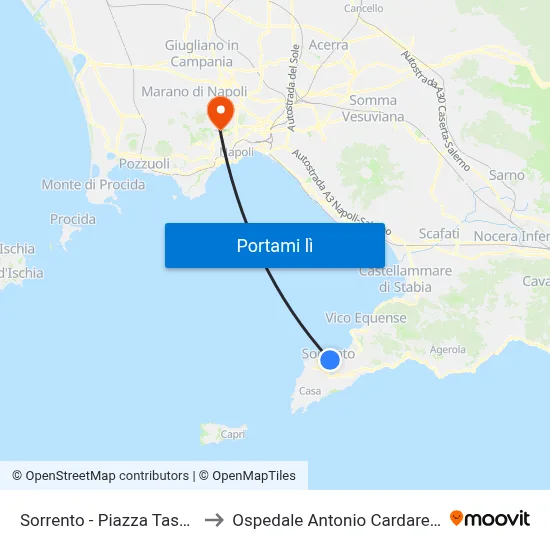 Sorrento - Piazza Tasso to Ospedale Antonio Cardarelli map