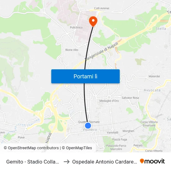 Gemito - Stadio Collana to Ospedale Antonio Cardarelli map
