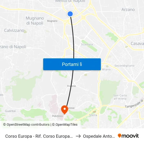 Corso Europa - Rif. Corso Europa Civico N° 374 Parco G. B. to Ospedale Antonio Cardarelli map