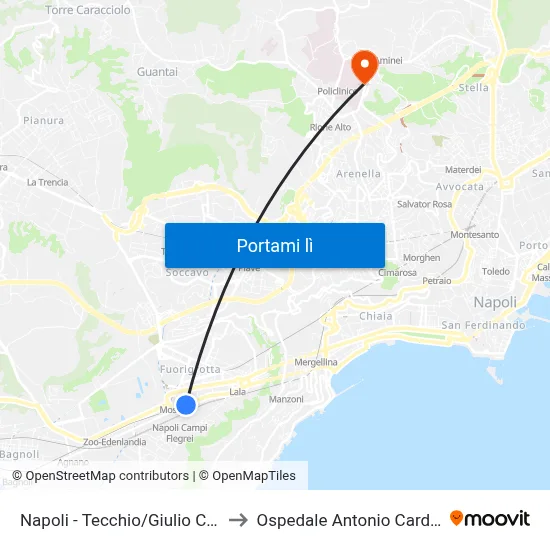 Napoli - Tecchio/Giulio Cesare to Ospedale Antonio Cardarelli map