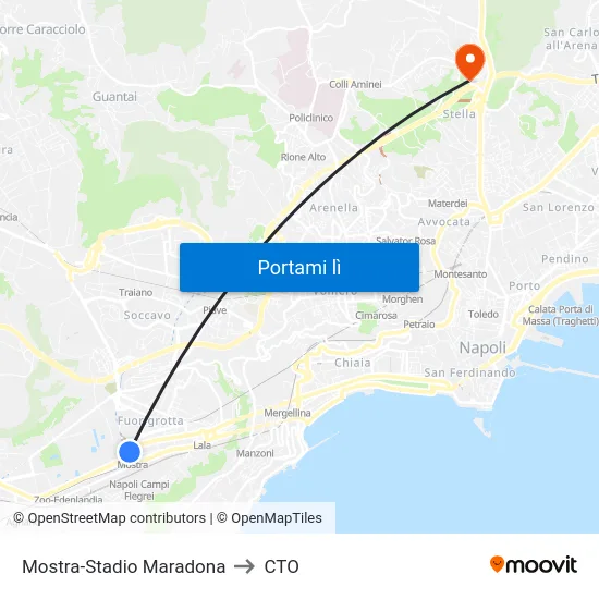 Mostra-Stadio Maradona to CTO map