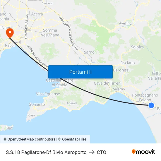 S.S.18 Pagliarone-Df Bivio Aeroporto to CTO map