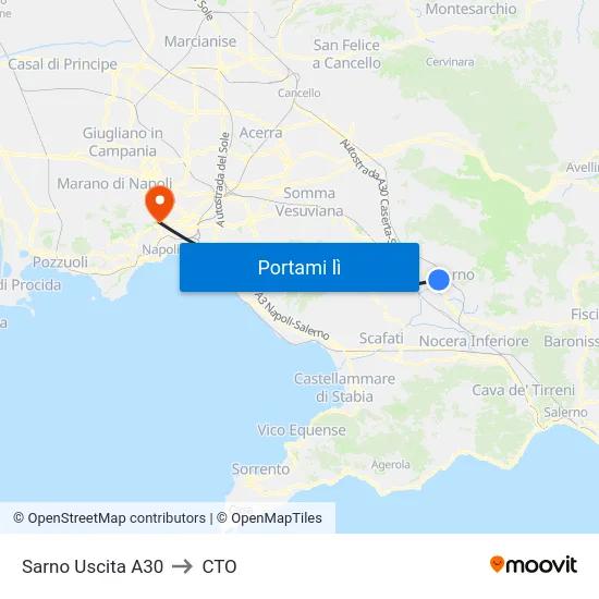 Sarno Uscita A30 to CTO map