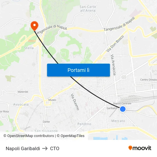 Napoli Garibaldi to CTO map