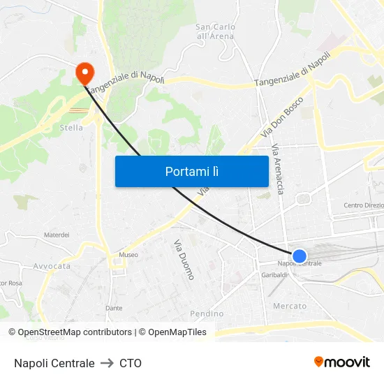 Napoli Centrale to CTO map