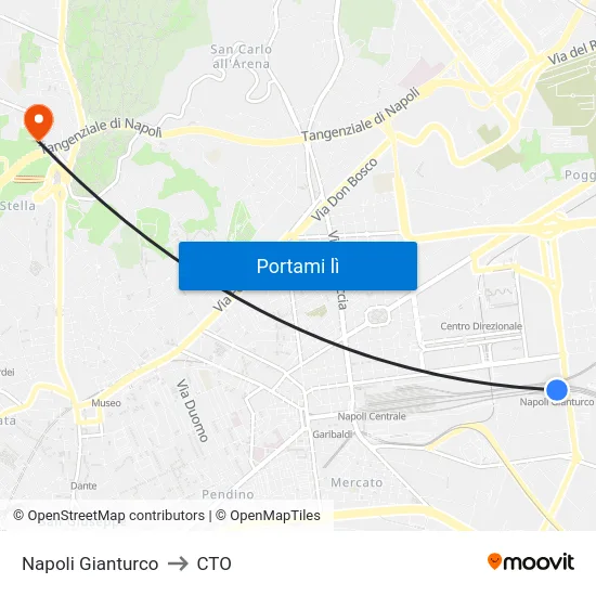 Napoli Gianturco to CTO map