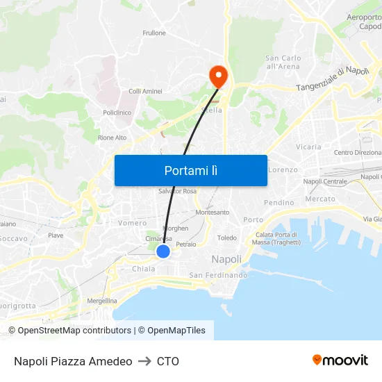 Napoli Piazza Amedeo to CTO map