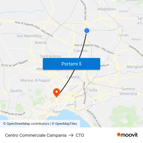 Centro Commerciale Campania to CTO map