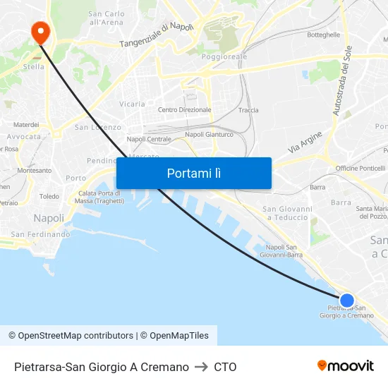 Pietrarsa-San Giorgio A Cremano to CTO map