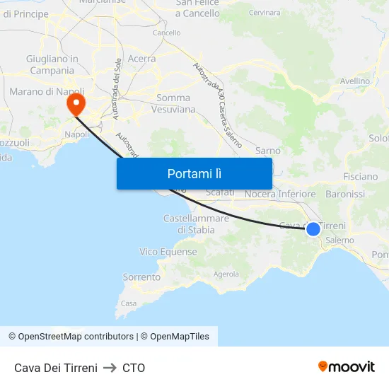 Cava Dei Tirreni to CTO map