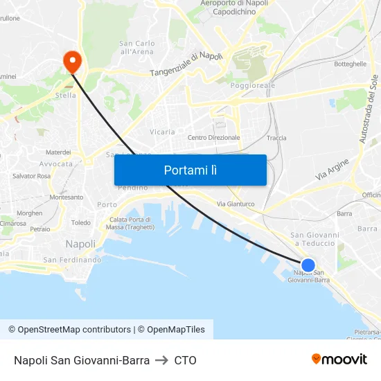 Napoli San Giovanni-Barra to CTO map