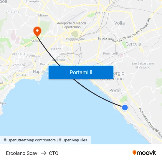 Ercolano Scavi to CTO map