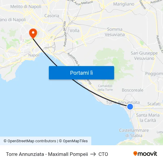 Torre Annunziata - Maximall Pompeii to CTO map