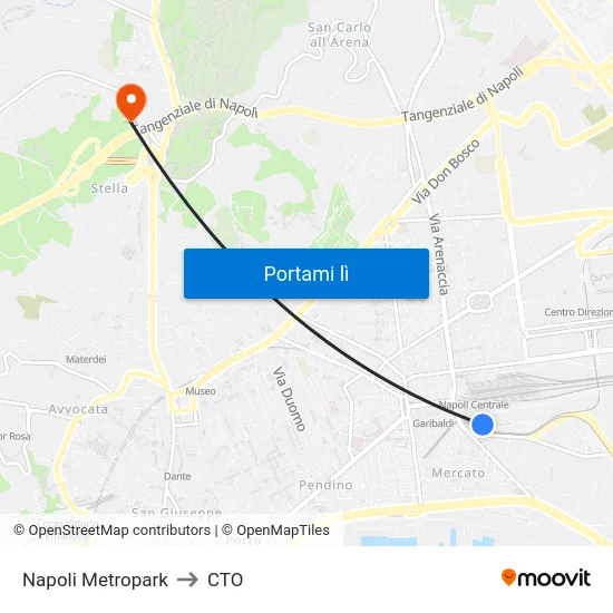 Napoli Metropark to CTO map