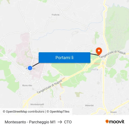 Montesanto - Parcheggio M1 to CTO map