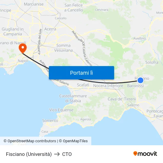 Fisciano (Università) to CTO map