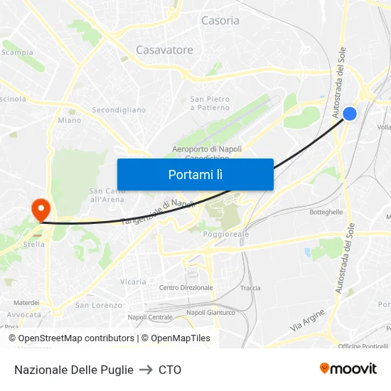 Nazionale Delle Puglie to CTO map