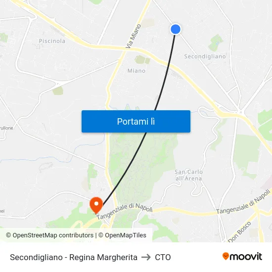 Secondigliano - Regina Margherita to CTO map
