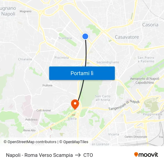 Napoli - Roma Verso Scampia to CTO map