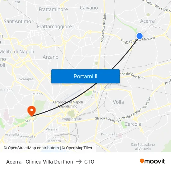 Acerra - Clinica Villa Dei Fiori to CTO map