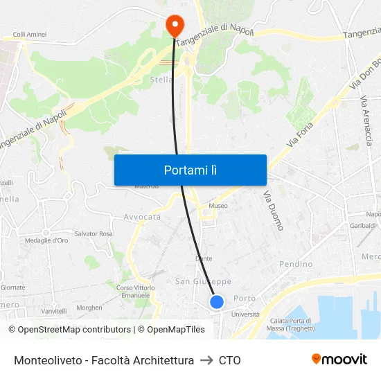 Monteoliveto - Facoltà Architettura to CTO map