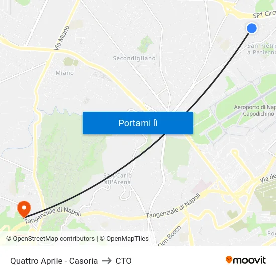 Quattro Aprile - Casoria to CTO map