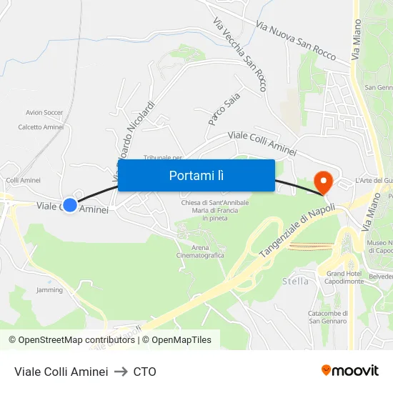 Viale Colli Aminei to CTO map