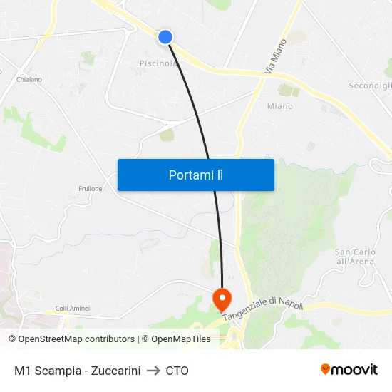 M1 Scampia - Zuccarini to CTO map