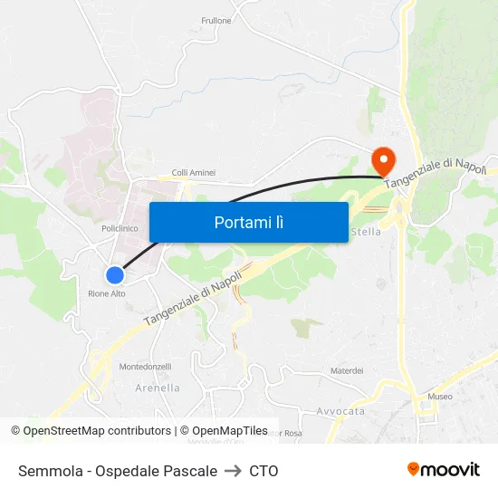 Semmola - Ospedale Pascale to CTO map