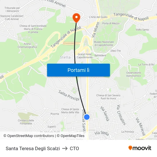 Santa Teresa Degli Scalzi to CTO map