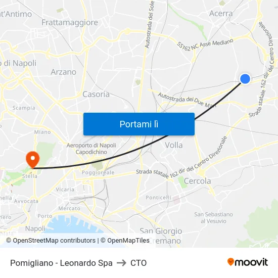 Pomigliano - Leonardo Spa to CTO map