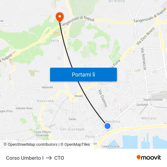 Corso Umberto I to CTO map