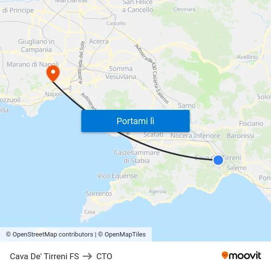 Cava De' Tirreni FS to CTO map