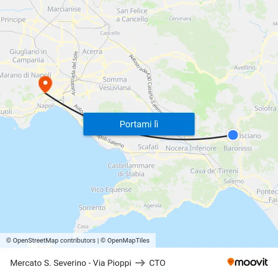 Mercato S. Severino - Via Pioppi to CTO map