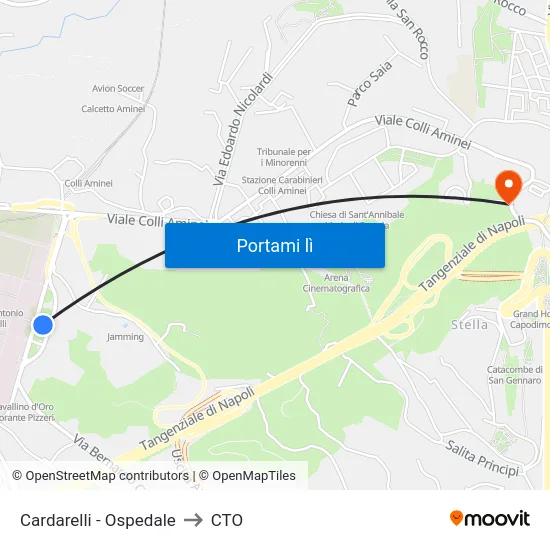 Cardarelli - Ospedale to CTO map