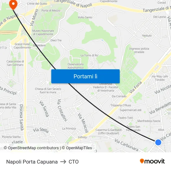 Napoli Porta Capuana to CTO map