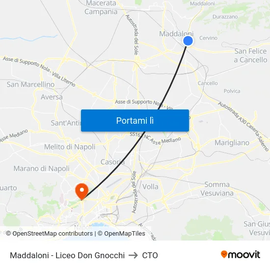 Maddaloni - Liceo Don Gnocchi to CTO map
