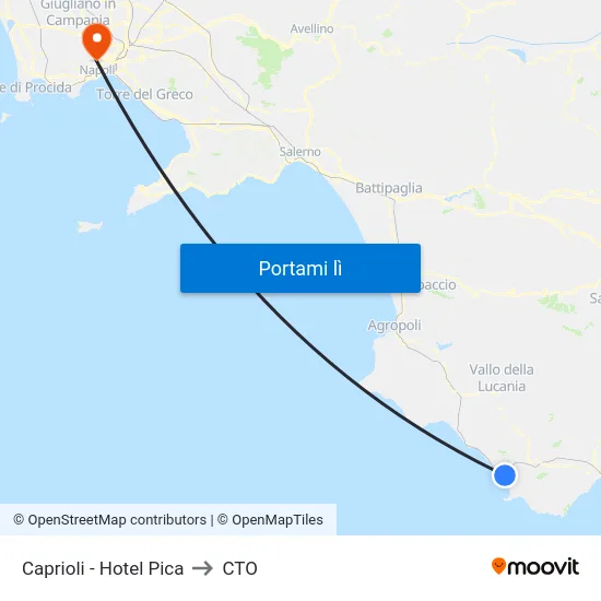 Caprioli - Hotel Pica to CTO map
