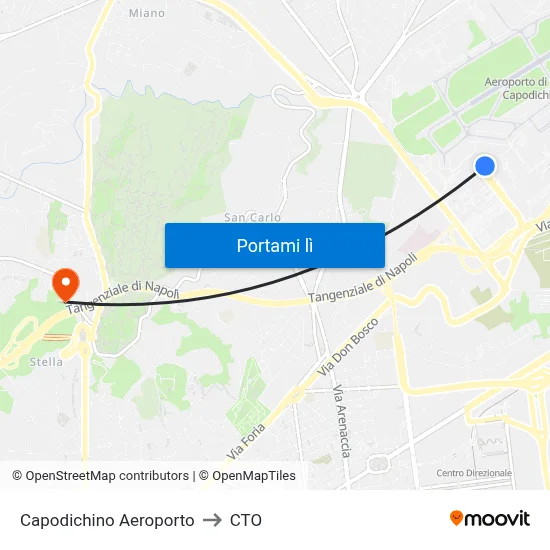Capodichino Aeroporto to CTO map