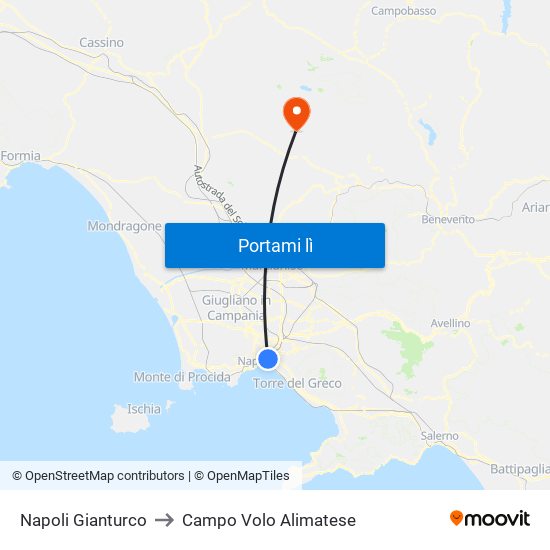 Napoli Gianturco to Campo Volo Alimatese map