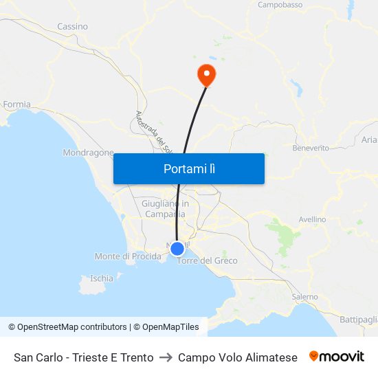 San Carlo - Trieste E Trento to Campo Volo Alimatese map