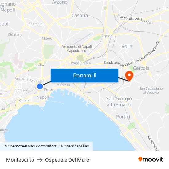 Montesanto to Ospedale Del Mare map